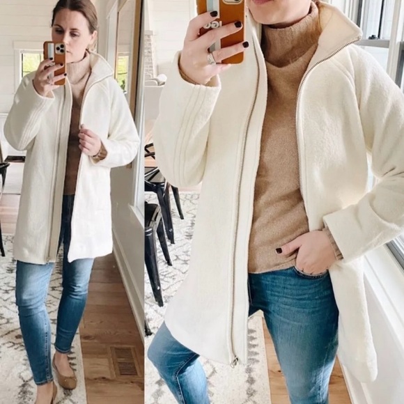 New J.Crew Swingy Mockneck Italian Boiled Wool Ivory Cream Coat Winter Jacket M - Picture 2 of 10